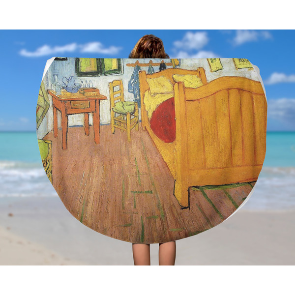The Bedroom in Arles (Van Gogh 1888) Round Beach Towel - In Use