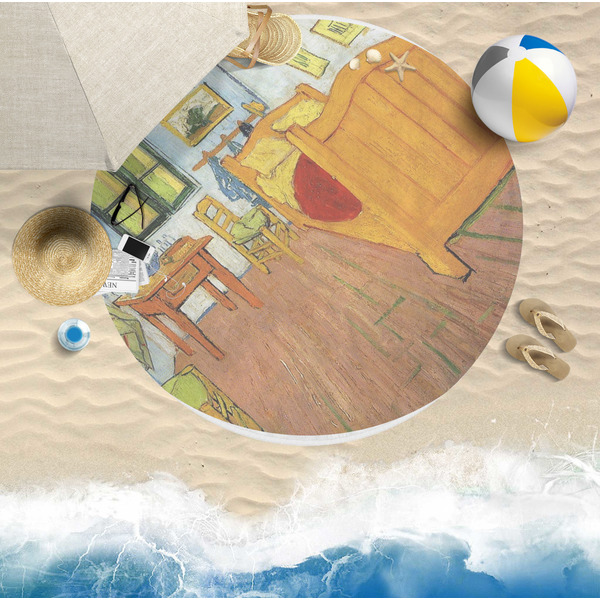 The Bedroom in Arles (Van Gogh 1888) Round Beach Towel Lifestyle
