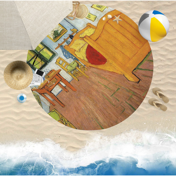 The Bedroom in Arles (Van Gogh 1888) Round Beach Towel Lifestyle