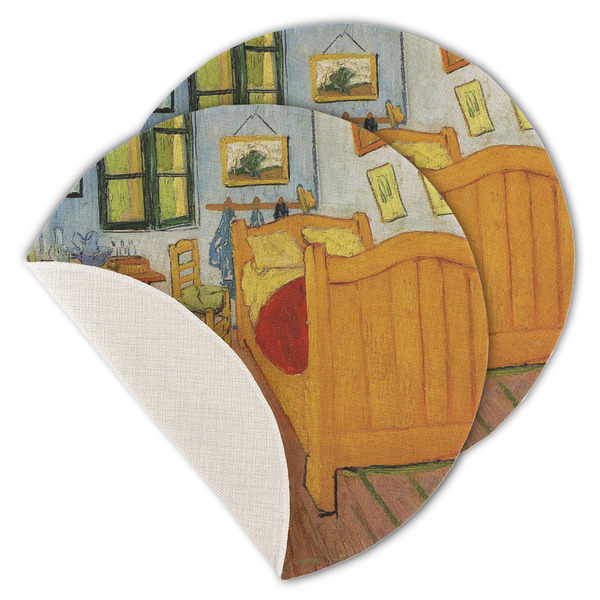 Custom The Bedroom in Arles (Van Gogh 1888) Round Linen Placemat - Single Sided - Set of 4