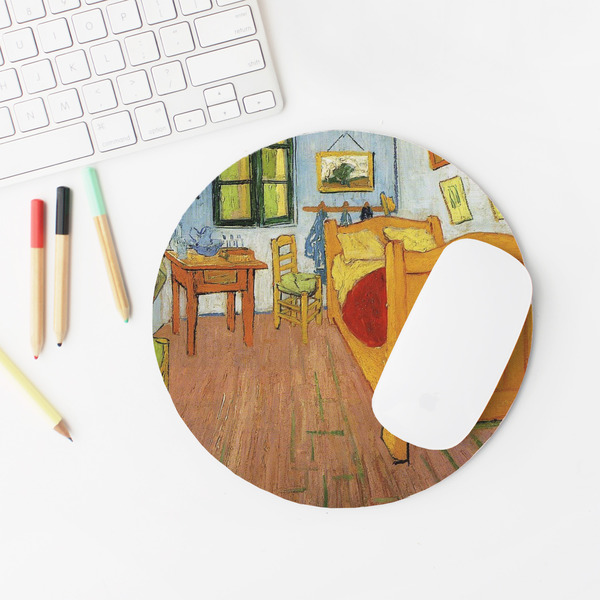 The Bedroom in Arles (Van Gogh 1888) Round Mousepad - LIFESTYLE 2