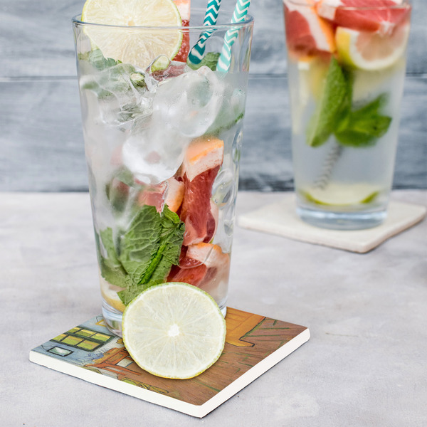 The Bedroom in Arles (Van Gogh 1888) Set of 4 Stone Coasters - In Context View