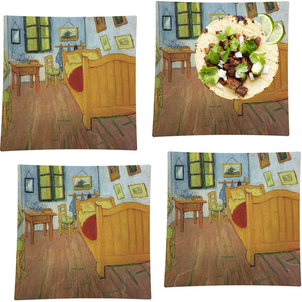 Custom The Bedroom in Arles (Van Gogh 1888) Set of 4 Glass Square Lunch / Dinner Plate 9.5"