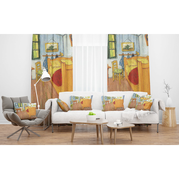 The Bedroom in Arles (Van Gogh 1888) Sheer and Custom Curtains in Room with Matching Pillows