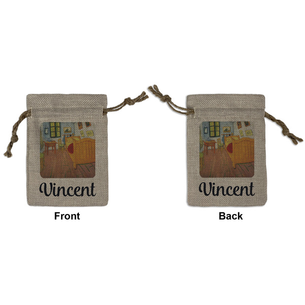 Custom The Bedroom in Arles (Van Gogh 1888) Small Burlap Gift Bag - Front & Back