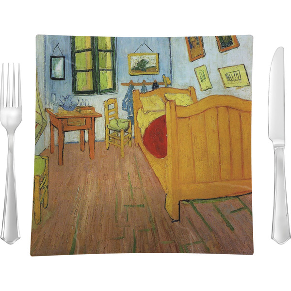 Custom The Bedroom in Arles (Van Gogh 1888) 9.5" Glass Square Lunch / Dinner Plate - Single or Set of 4