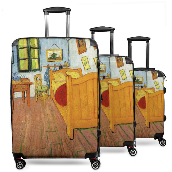 Custom The Bedroom in Arles (Van Gogh 1888) 3 Piece Luggage Set - 20" Carry On, 24" Medium Checked, 28" Large Checked
