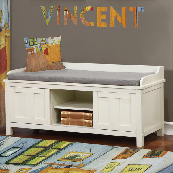 The Bedroom in Arles (Van Gogh 1888) Wall Name Decal Above Storage bench