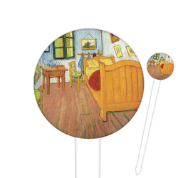 The Bedroom in Arles (Van Gogh 1888) 6" Round Plastic Food Picks - White - Double Sided