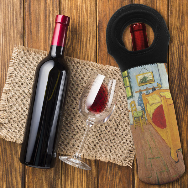 The Bedroom in Arles (Van Gogh 1888) Wine Tote Bag - On Table