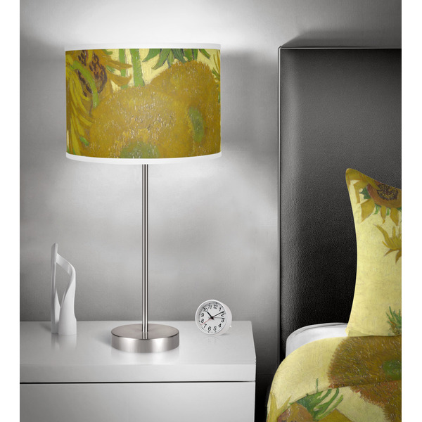 Sunflowers (Van Gogh 1888) 13" Drum Lampshade - In Room