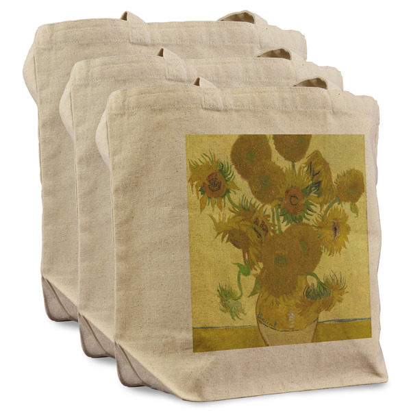 Custom Sunflowers (Van Gogh 1888) Reusable Cotton Grocery Bags - Set of 3