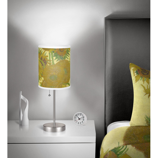 Sunflowers (Van Gogh 1888) 8" Drum Lampshade - In Room