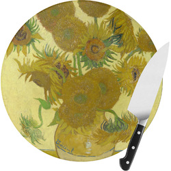 Sunflowers (Van Gogh 1888) Round Glass Cutting Board - Small