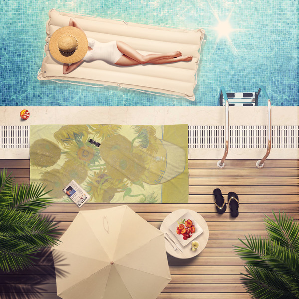 Sunflowers (Van Gogh 1888) Beach Towel - Lifestyle at Pool