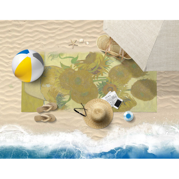 Sunflowers (Van Gogh 1888) Beach Towel - Lifestyle on Beach