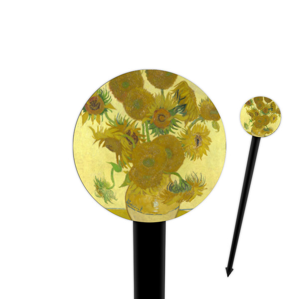 Custom Sunflowers (Van Gogh 1888) 4" Round Plastic Food Picks - Black - Single Sided