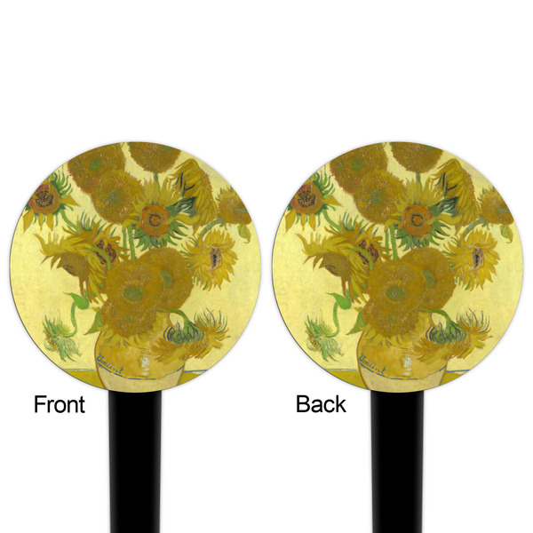 Sunflowers (Van Gogh 1888) Black Plastic 4" Food Pick - Round - Double Sided - Front & Back