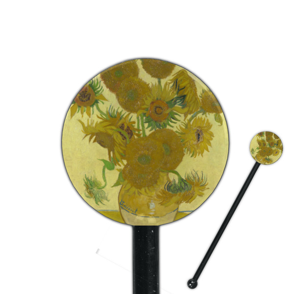 Custom Sunflowers (Van Gogh 1888) 5.5" Round Plastic Stir Sticks - Black - Single Sided