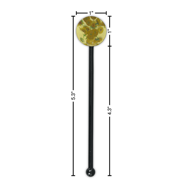 Sunflowers (Van Gogh 1888) Black Plastic 5.5" Stir Stick - Round - Dimensions