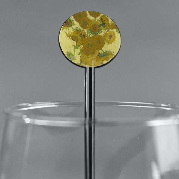 Sunflowers (Van Gogh 1888) Black Plastic 5.5" Stir Stick - Round - Main