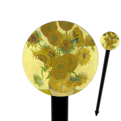 Sunflowers (Van Gogh 1888) 6" Round Plastic Food Picks - Black - Single Sided