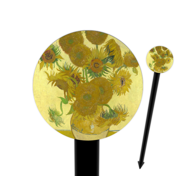 Custom Sunflowers (Van Gogh 1888) 6" Round Plastic Food Picks - Black - Double Sided