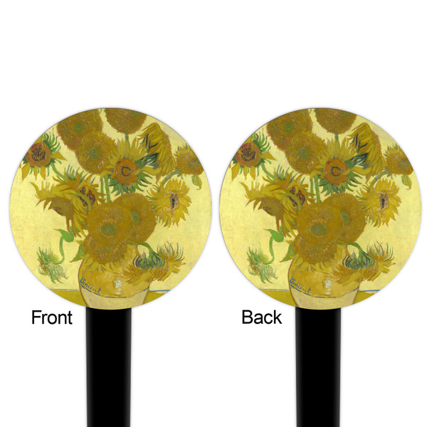 Sunflowers (Van Gogh 1888) Black Plastic 6" Food Pick - Round - Double Sided - Front & Back