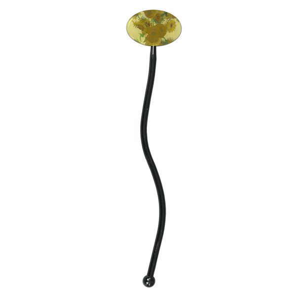 Sunflowers (Van Gogh 1888) Black Plastic 7" Stir Stick - Oval - Single Stick