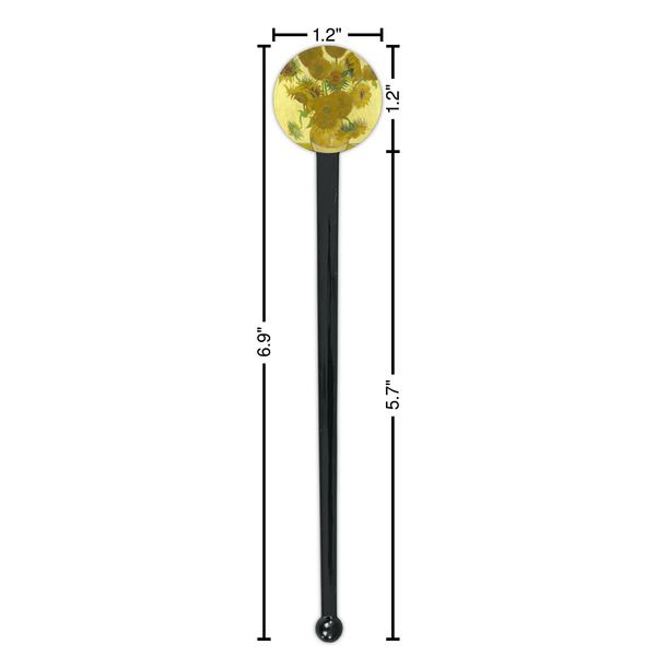 Sunflowers (Van Gogh 1888) Black Plastic 7" Stir Stick - Round - Dimensions