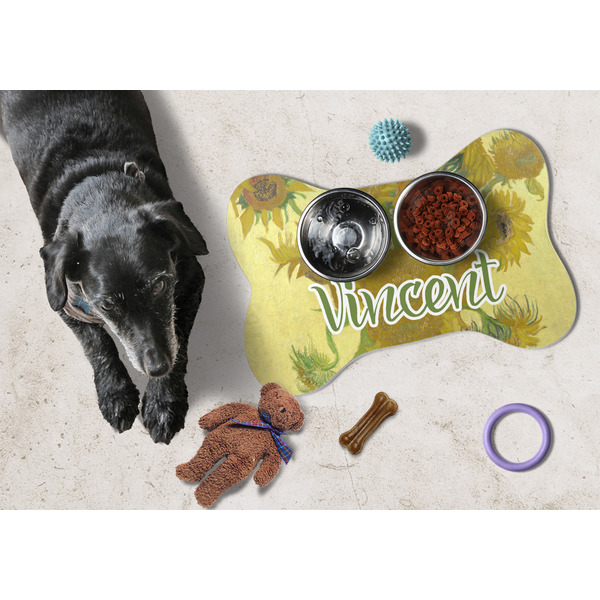 Sunflowers (Van Gogh 1888) Bone Shaped Mat w/ Food & Water