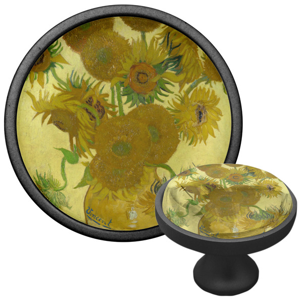 Sunflowers (Van Gogh 1888) Cabinet Knob - Black - Multi Angle