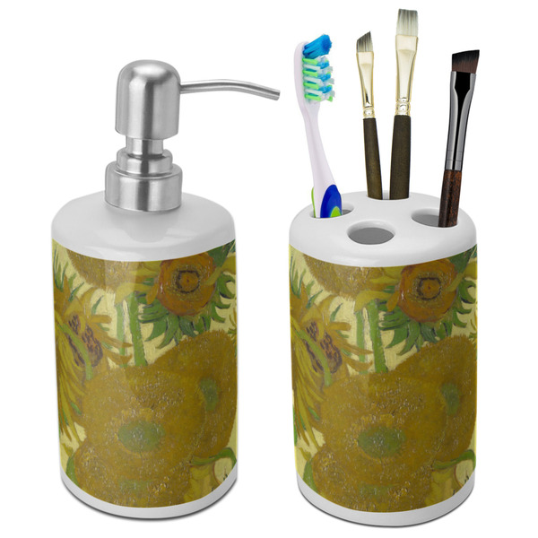 Custom Sunflowers (Van Gogh 1888) Ceramic Bathroom Accessories Set