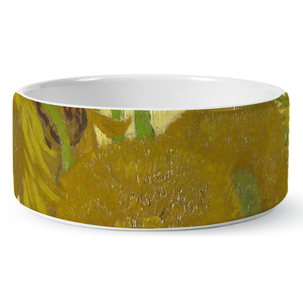 Custom Sunflowers (Van Gogh 1888) Ceramic Dog Bowl - Large