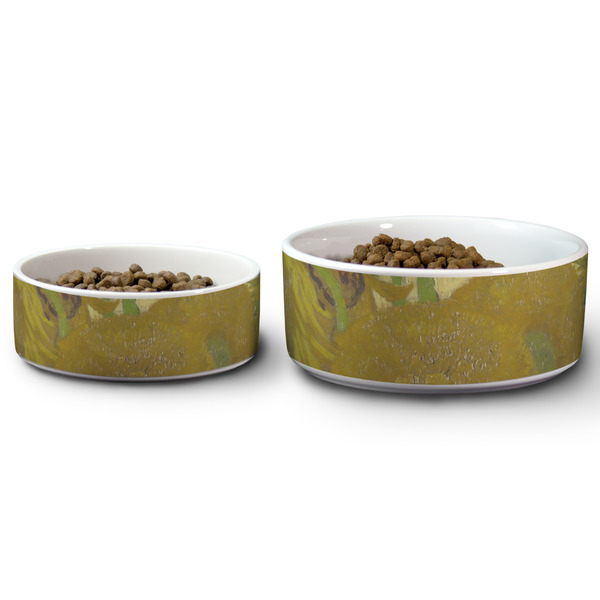 Sunflowers (Van Gogh 1888) Ceramic Dog Bowls - Size Comparison