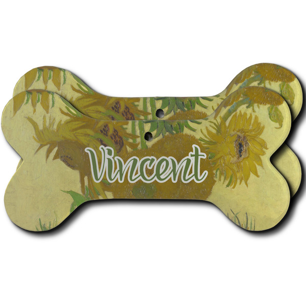 Custom Sunflowers (Van Gogh 1888) Ceramic Dog Ornament - Front & Back