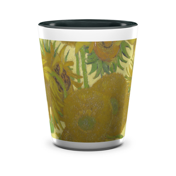 Custom Sunflowers (Van Gogh 1888) Ceramic Shot Glass - 1.5 oz - Two Tone - Set of 4
