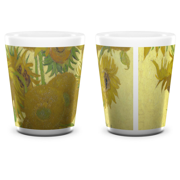 Sunflowers (Van Gogh 1888) Ceramic Shot Glass - White - Front & Back