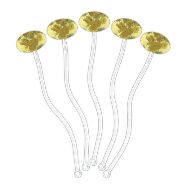 Sunflowers (Van Gogh 1888) Clear Plastic 7" Stir Stick - Oval - Fan