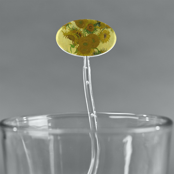 Sunflowers (Van Gogh 1888) Clear Plastic 7" Stir Stick - Oval - Main