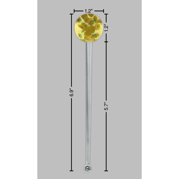 Sunflowers (Van Gogh 1888) Clear Plastic 7" Stir Stick - Round - Dimensions