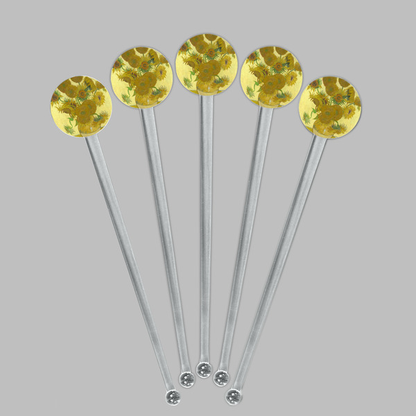 Sunflowers (Van Gogh 1888) Clear Plastic 7" Stir Stick - Round - Fan View