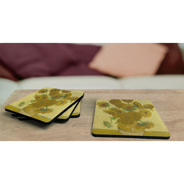 Sunflowers (Van Gogh 1888) Coaster Rubber Back - On Coffee Table