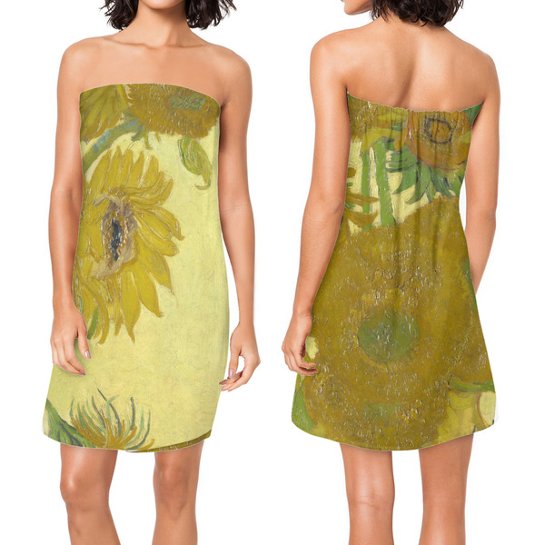 Sunflowers (Van Gogh 1888) Custom Bath Wrap - Front & Back View