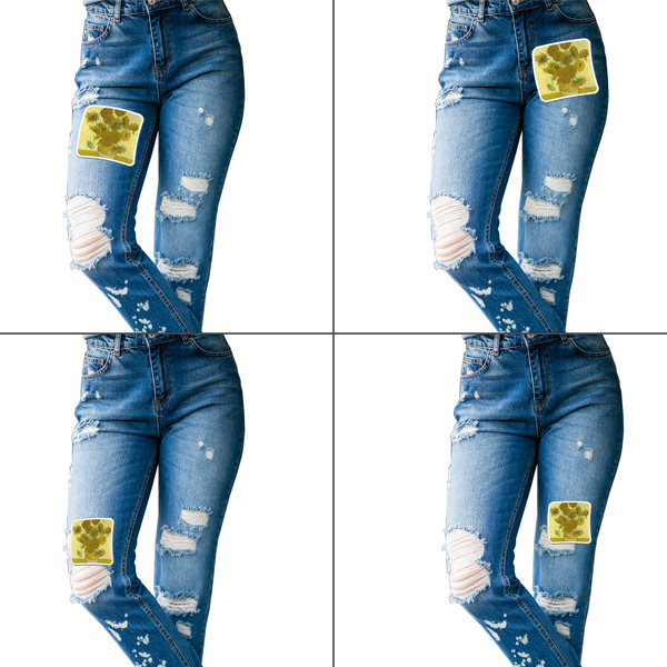 Sunflowers (Van Gogh 1888) Custom Shape Iron On Patches - L - Set of 4 - Approval
