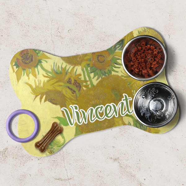 Sunflowers (Van Gogh 1888) Dog Bone Shaped Mat Lifestyle