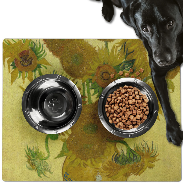 Custom Sunflowers (Van Gogh 1888) Dog Food Mat - Large