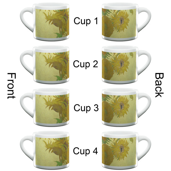 Sunflowers (Van Gogh 1888) Double Shot Espresso Cup - Set of 4 - Front & Back