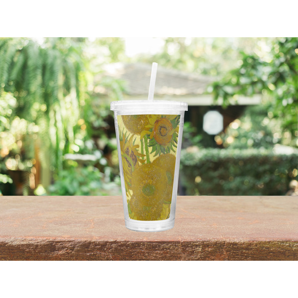 Sunflowers (Van Gogh 1888) Double Wall Tumbler with Straw - Lifestyle