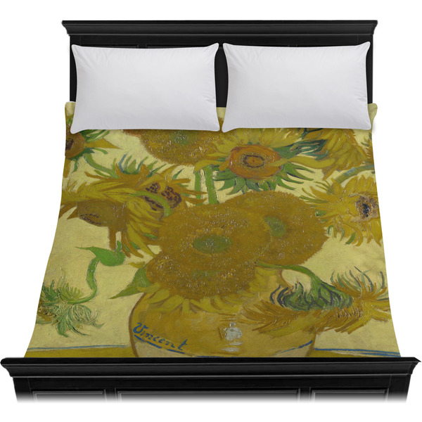 Sunflowers (Van Gogh 1888) Duvet Cover - Queen - On Bed - No Prop
